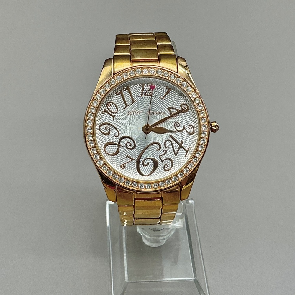 Betsey Johnson Watch Gold Tone Crystal Rhinestone Bezel 40mm NEW BATTERY